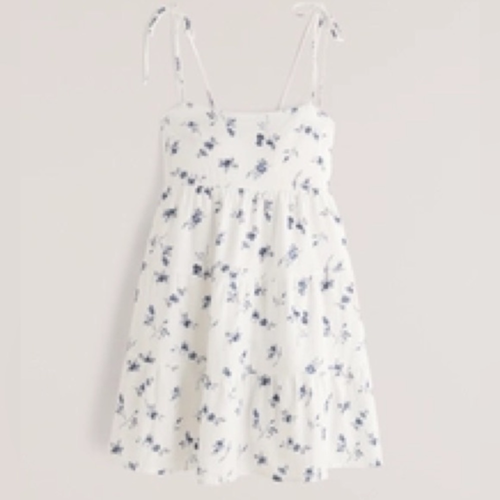A&F Tie-Strap Mini Dress in White/Blue Floral
